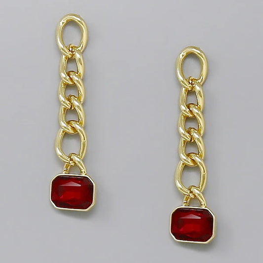 Rectangular Glass Stone Chain Earrings