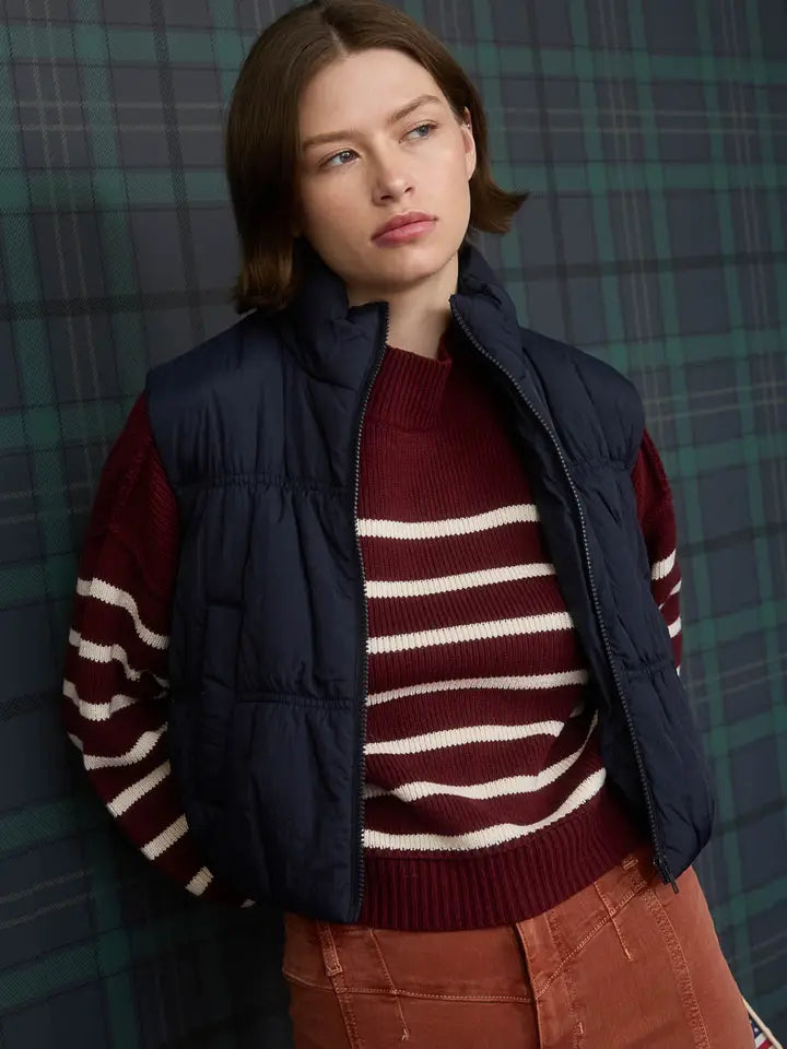 Blu Pepper Collared Zip Up Cropped Puffer Vest