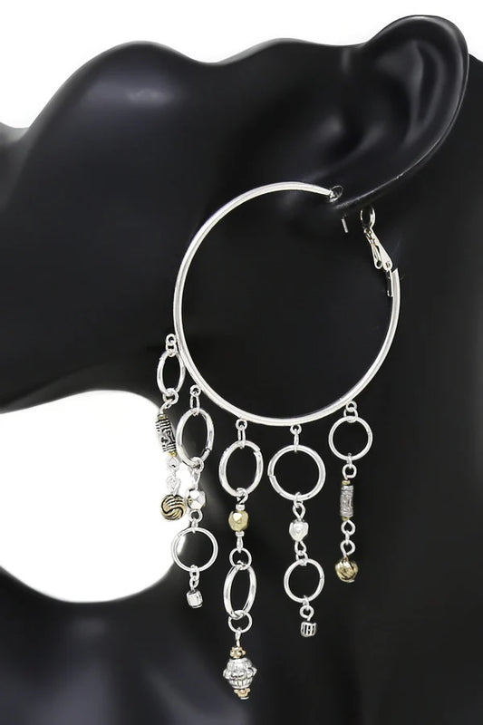 Multi Charm Fringe Hoop Earrings
