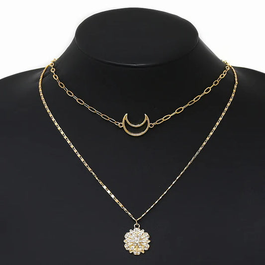 Crescent Moon and Star Pendant Layered Necklace