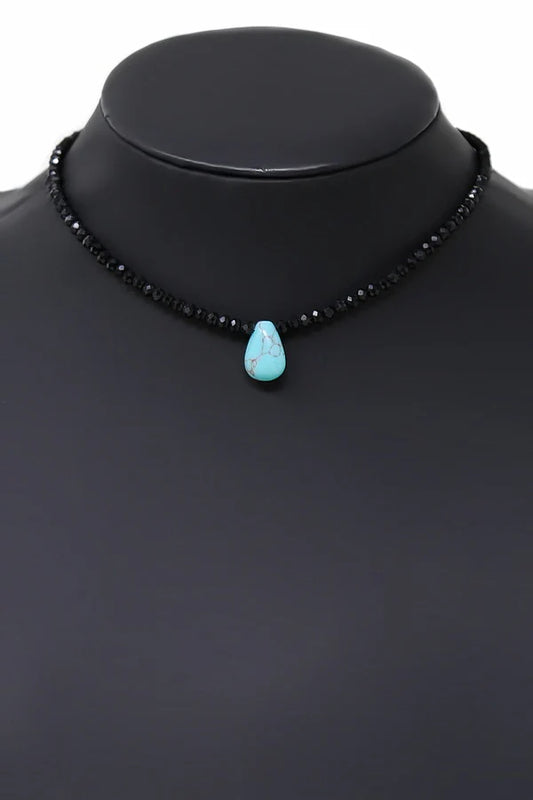 Natural Stone Pendant Glass Beaded Choker Necklace