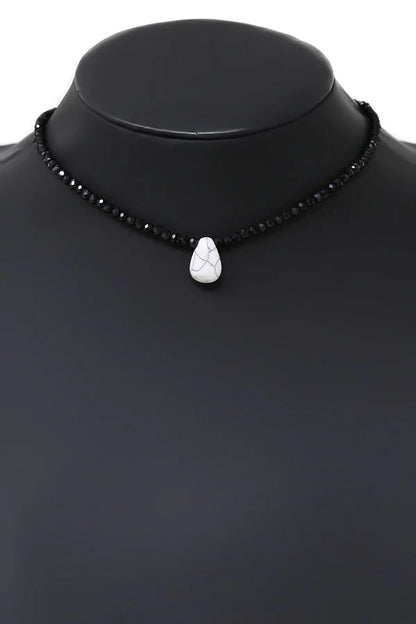 Natural Stone Pendant Glass Beaded Choker Necklace