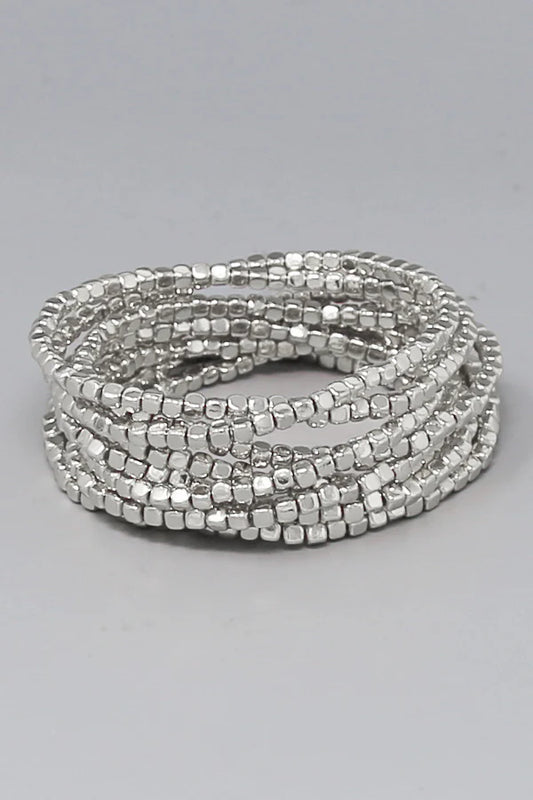 Beaded Rhodium Stretch Bracelet Set