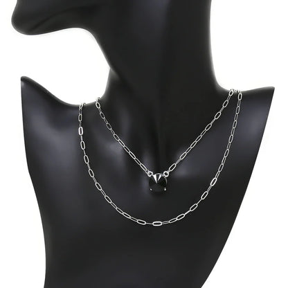 Round Glass Stone Layered Chain Short Necklace