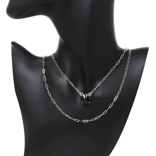 Round Glass Stone Layered Chain Short Necklace