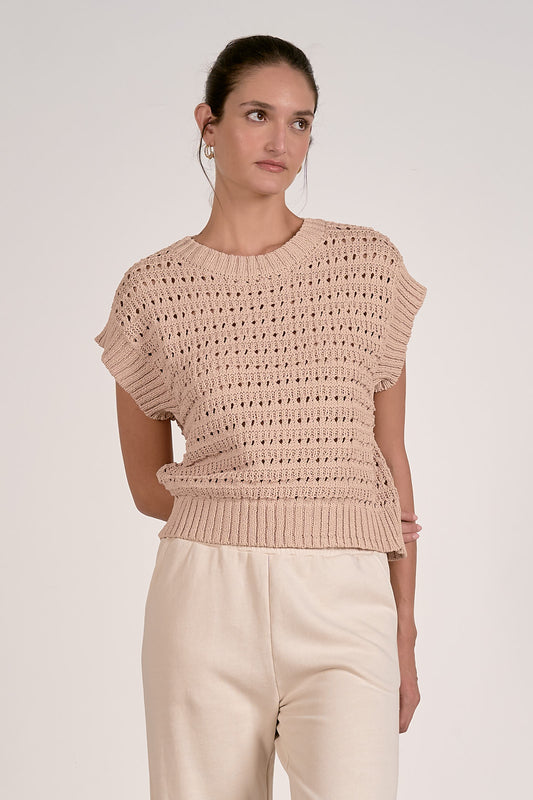 Elan Open Knit Sand Sweater