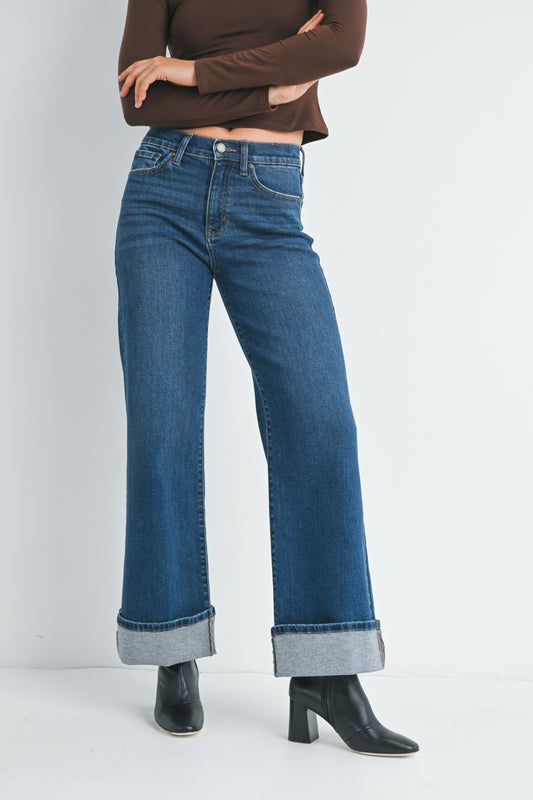 Just Black Cuffed Wide Leg Denim
