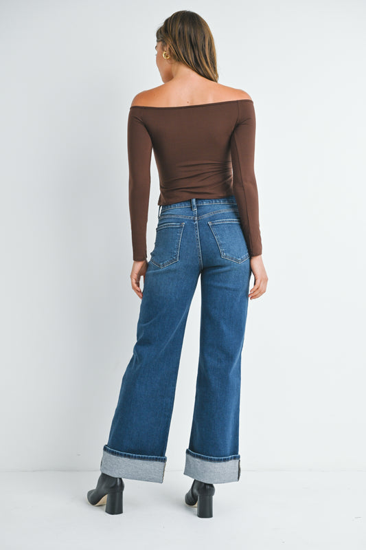 Just Black Cuffed Wide Leg Denim