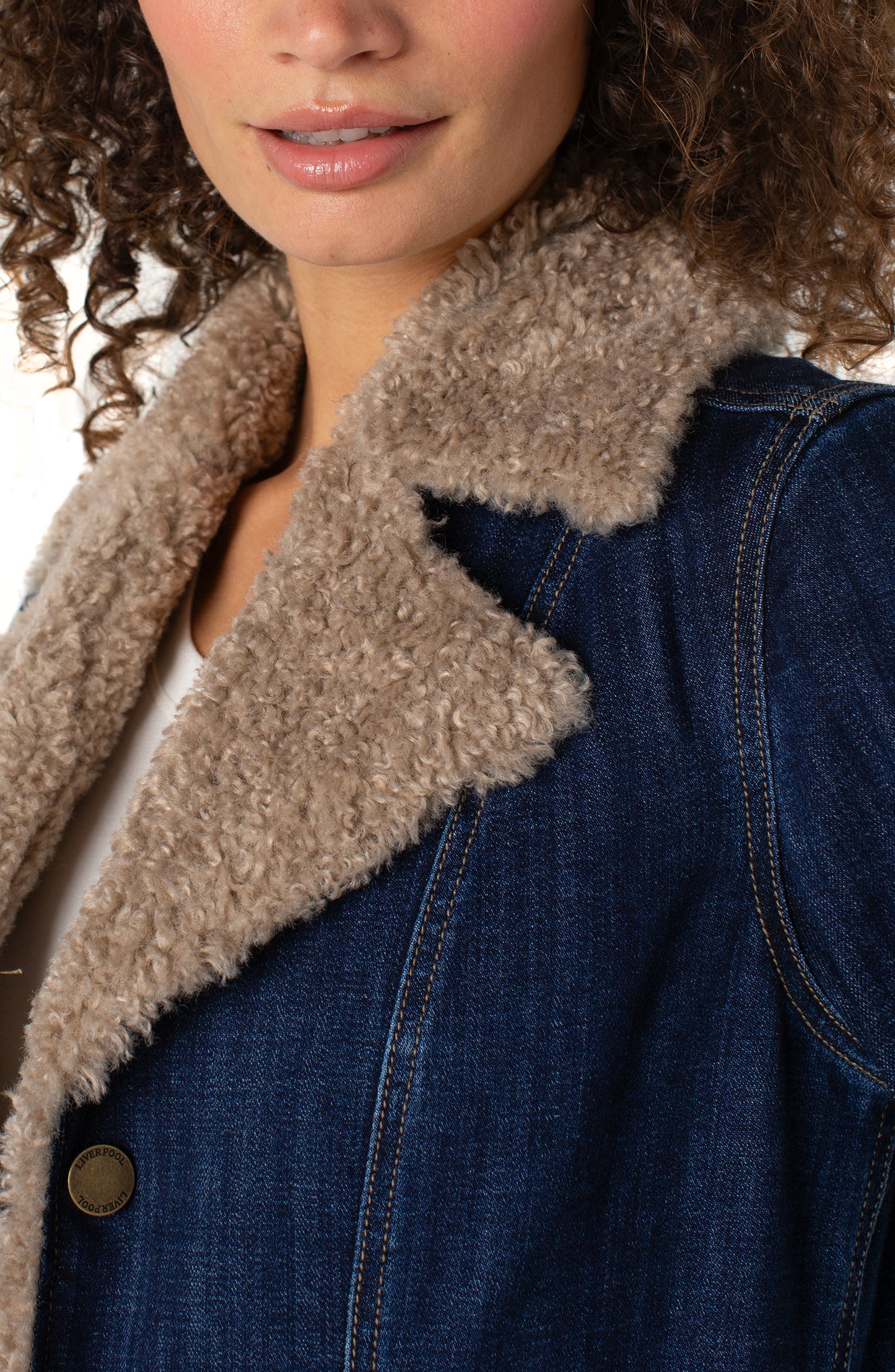 Liverpool Faux Sherpa Trim Denim Jacket