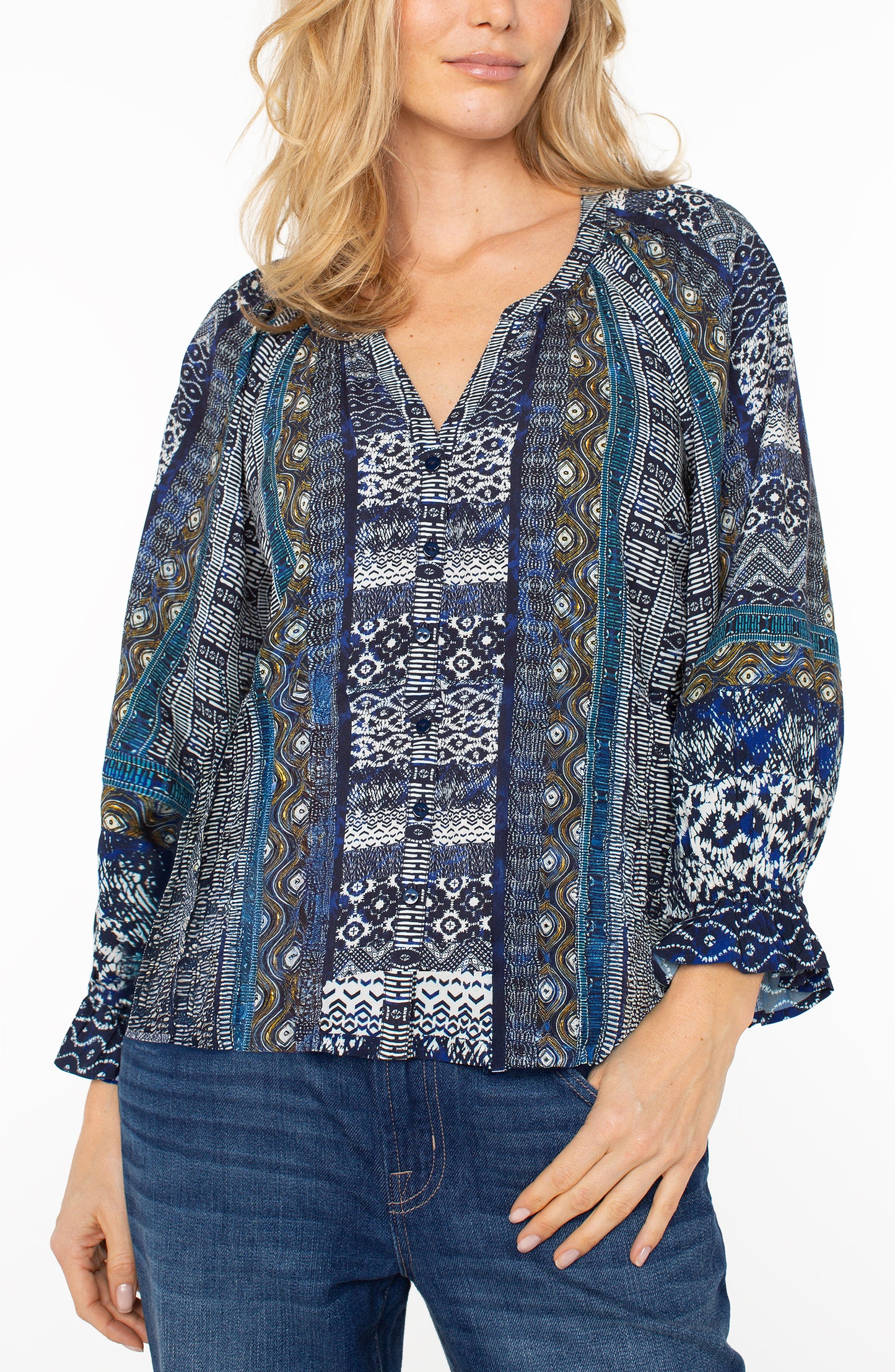 Liverpool 3/4 Sleeve BoHo Print Top