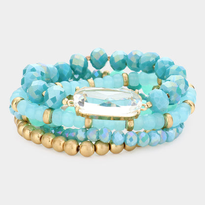 Oval Lucite Accented Beaded Stretch Bracelets