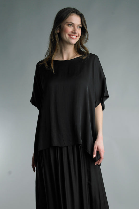 Tempo Paris Silk Short Sleeve Top - S/M BLACK