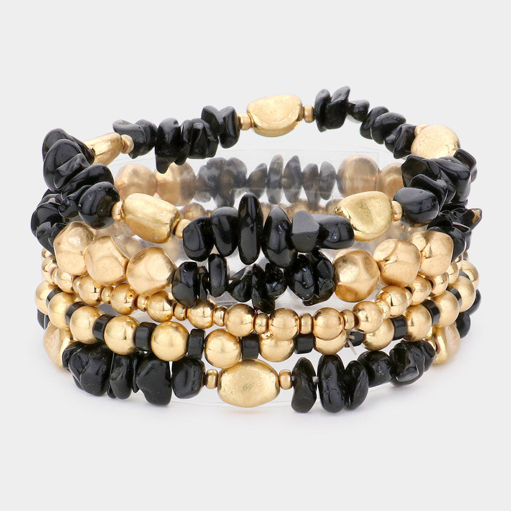 Stacked Golden Stone Bracelet Set