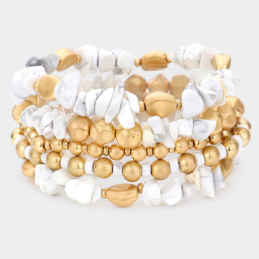 Stacked Golden Stone Bracelet Set