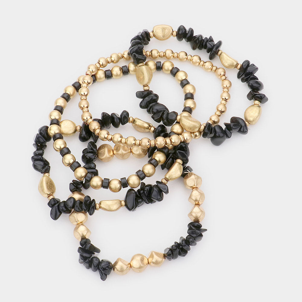 Stacked Golden Stone Bracelet Set