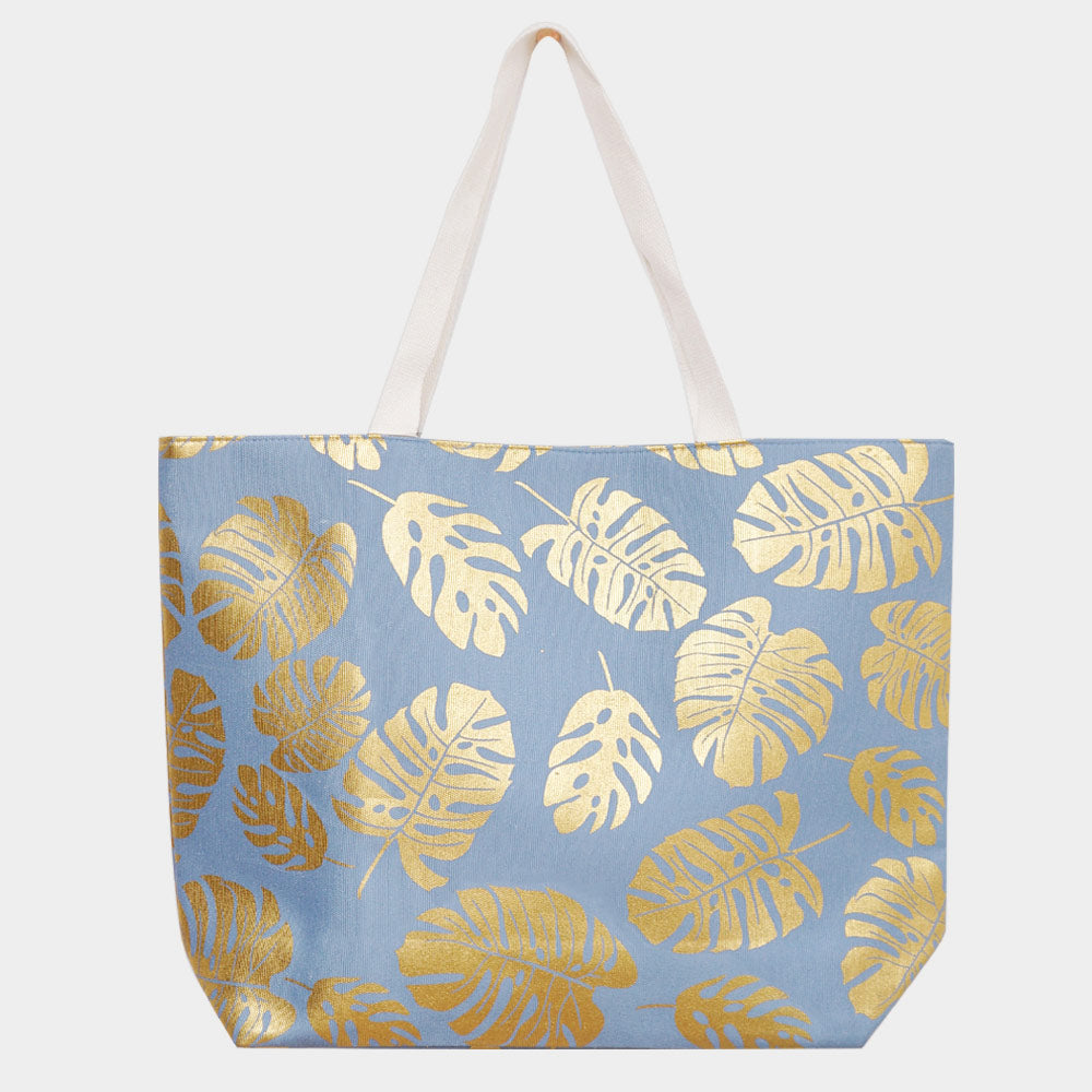 Tropical Leaf Foil Beach Bag