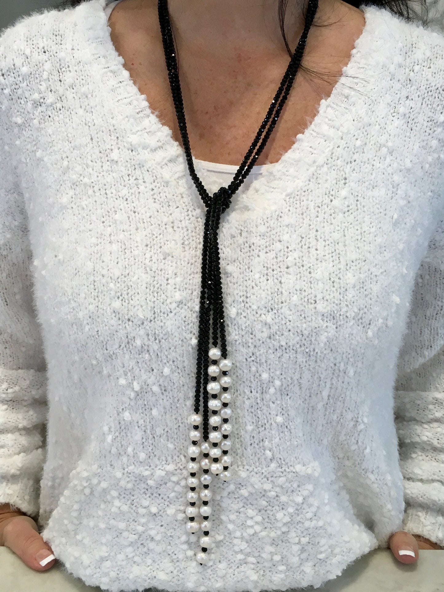 Fab Freshwater Pearl & Crystal Tassel Necklace