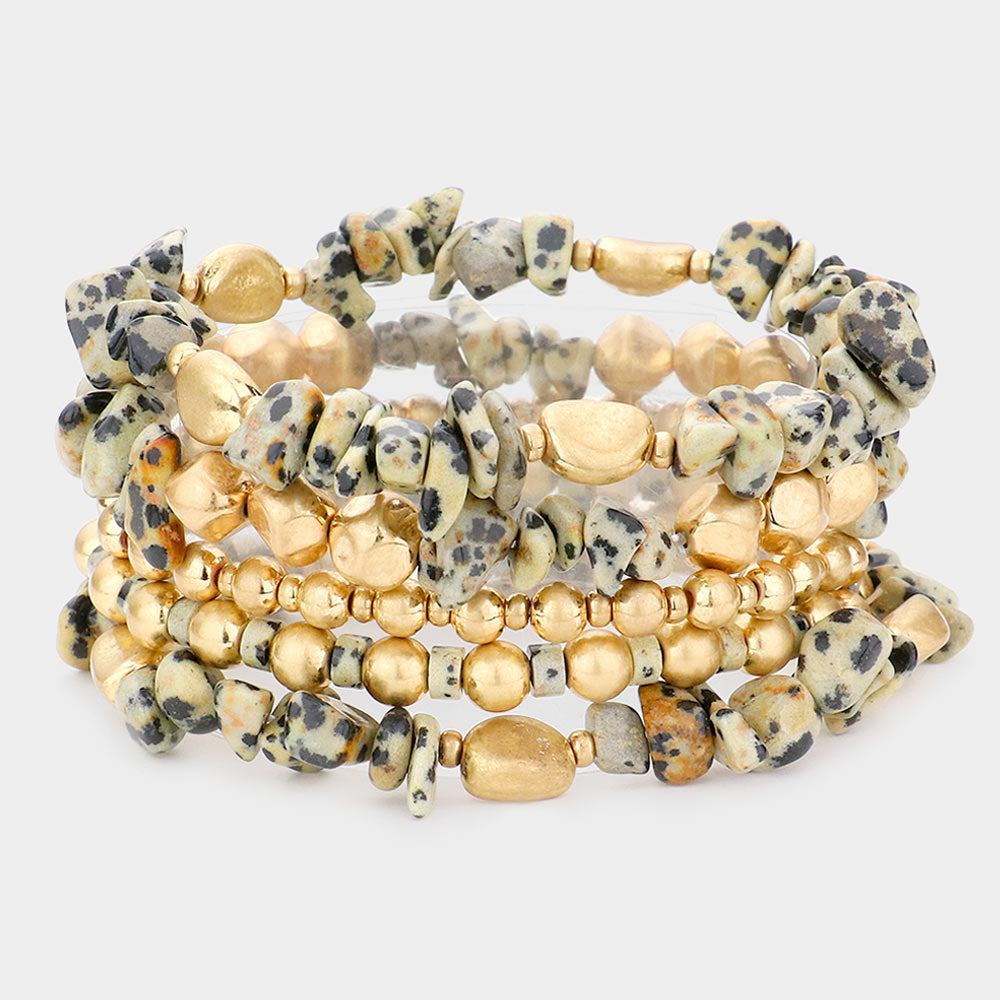 Stacked Golden Stone Bracelet Set