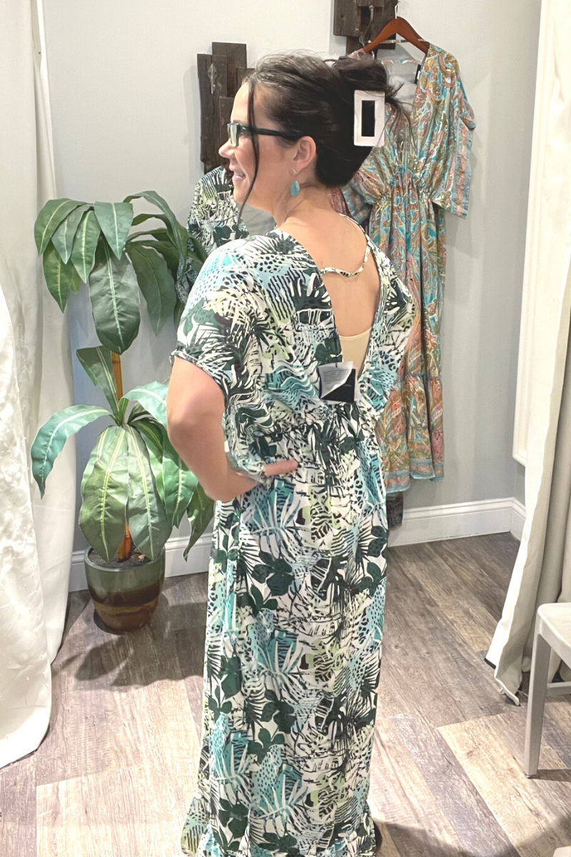 America & Beyond Tropical Leaf Maxi Dress
