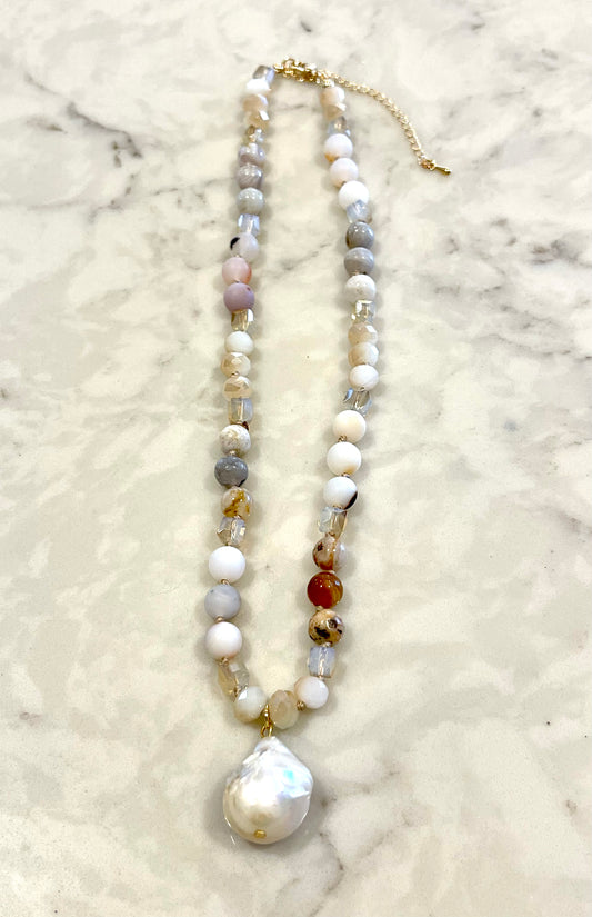 Natural Stone & Baroque Pearl Necklace