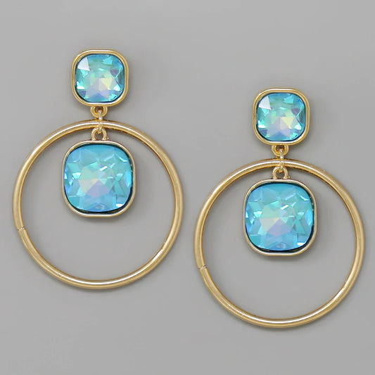 Faceted Crystal Hoop Drop Earrings