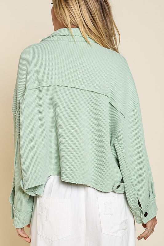 POL Lightweight Oversized Waffle Knit Jacket - LARGE