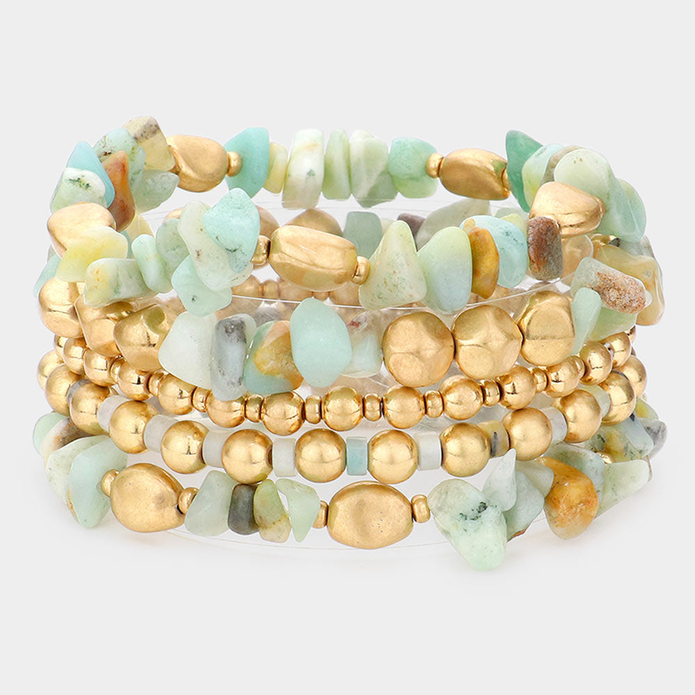 Stacked Golden Stone Bracelet Set