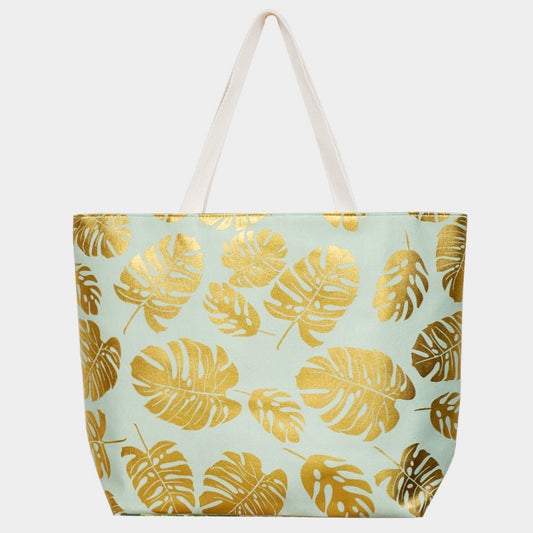 Tropical Leaf Foil Beach Bag
