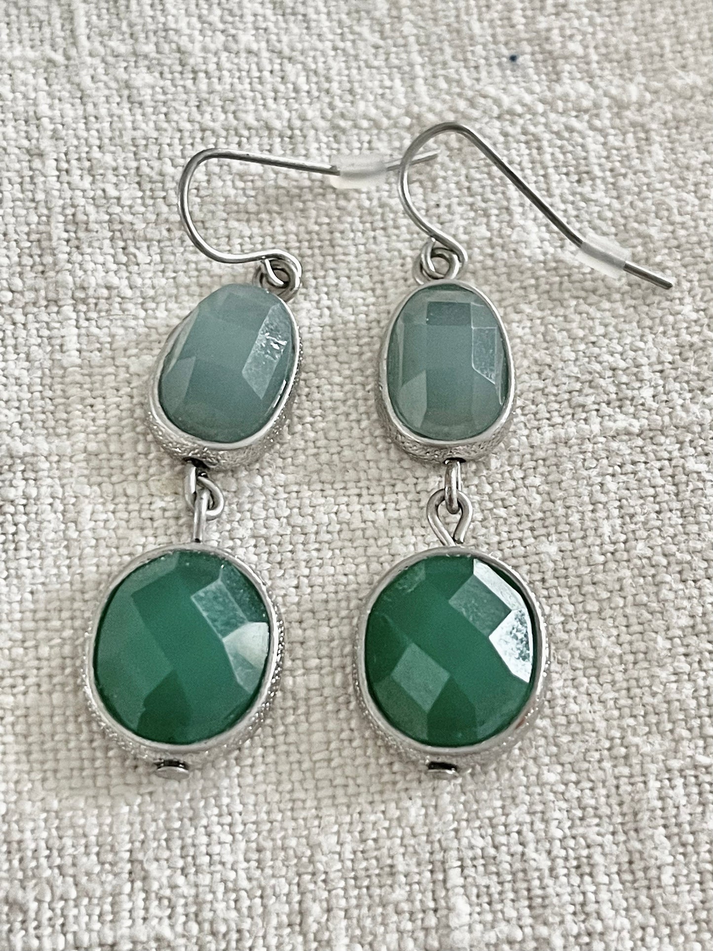 Faceted Glass Double Drop Earrings