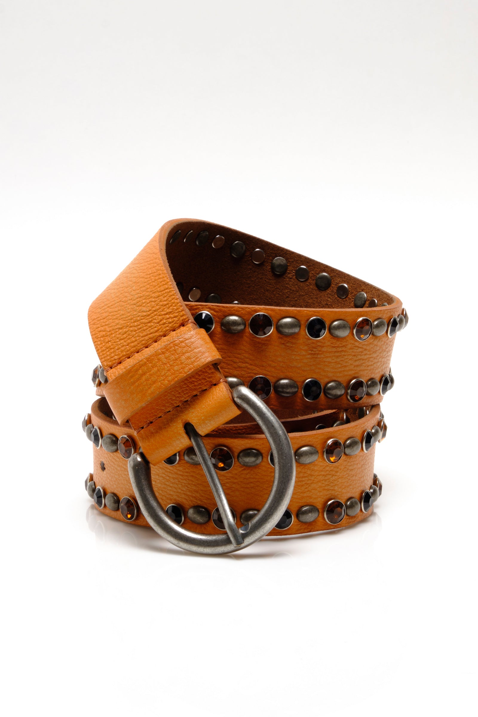 Free People Rockaway Studded Leather Belt - Orange S/M, Women's