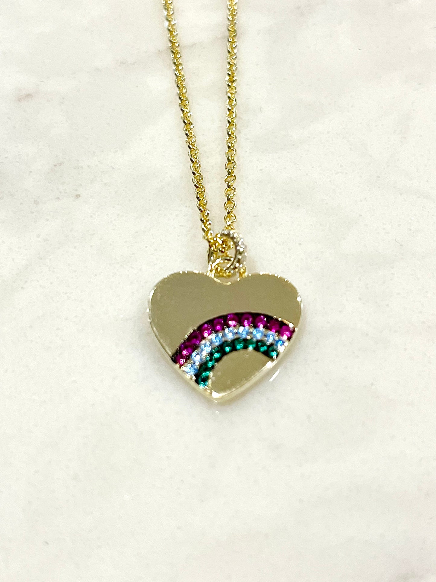 Sterling Silver Rainbow Heart Pendant Necklace