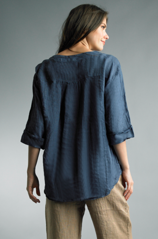 Tempo Paris Relaxed V Neck Linen Top