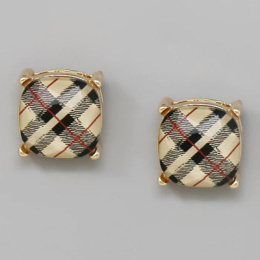 Chunky Square Stone Stud Earrings