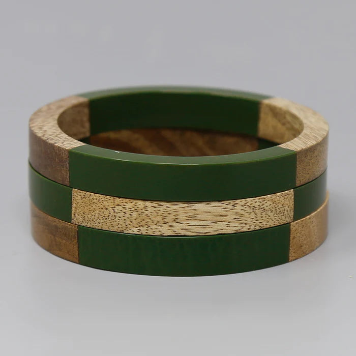 Acetate & Wood Bangle Bracelet Set