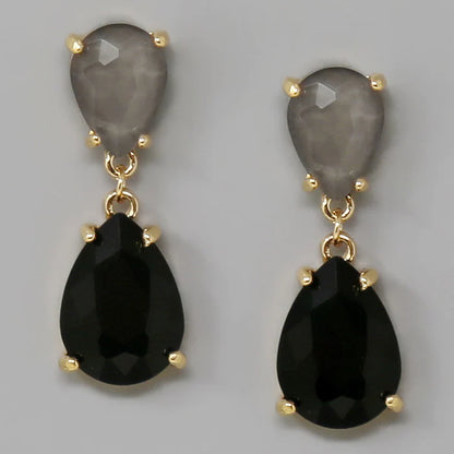 Glass Stone Teardrop Dangle Earrings