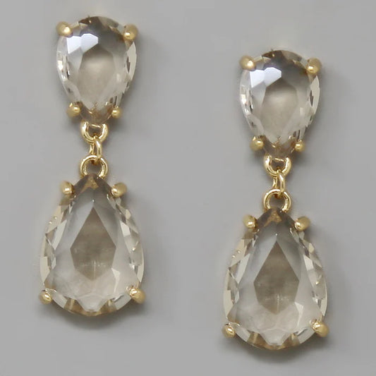 Glass Stone Teardrop Dangle Earrings