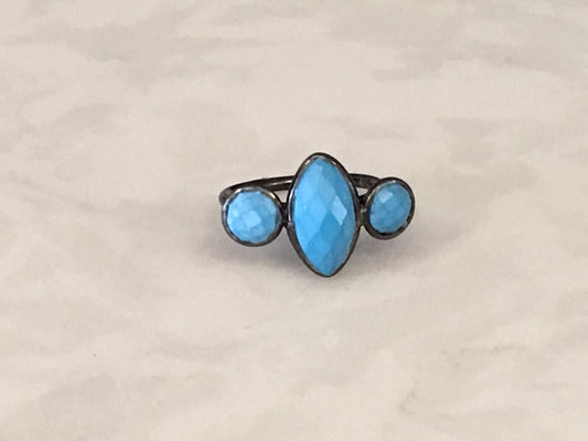 Semiprecious 3-Stone Adjustable Ring in Sterling Silver