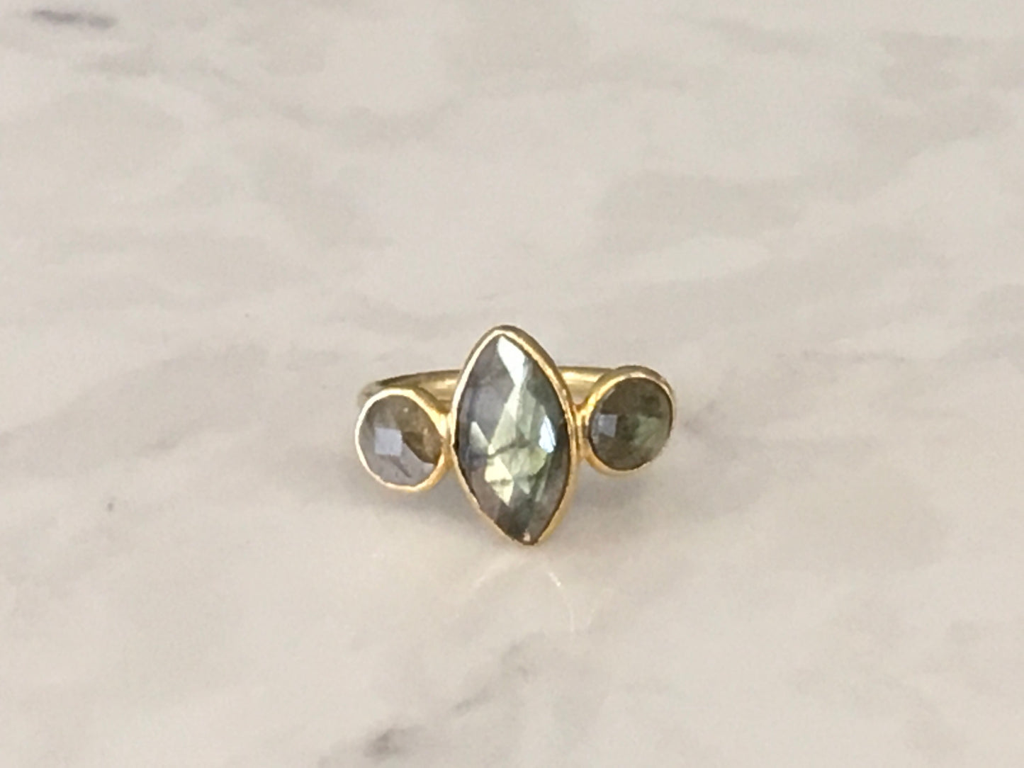 Semiprecious 3-Stone Adjustable Ring in Sterling Silver