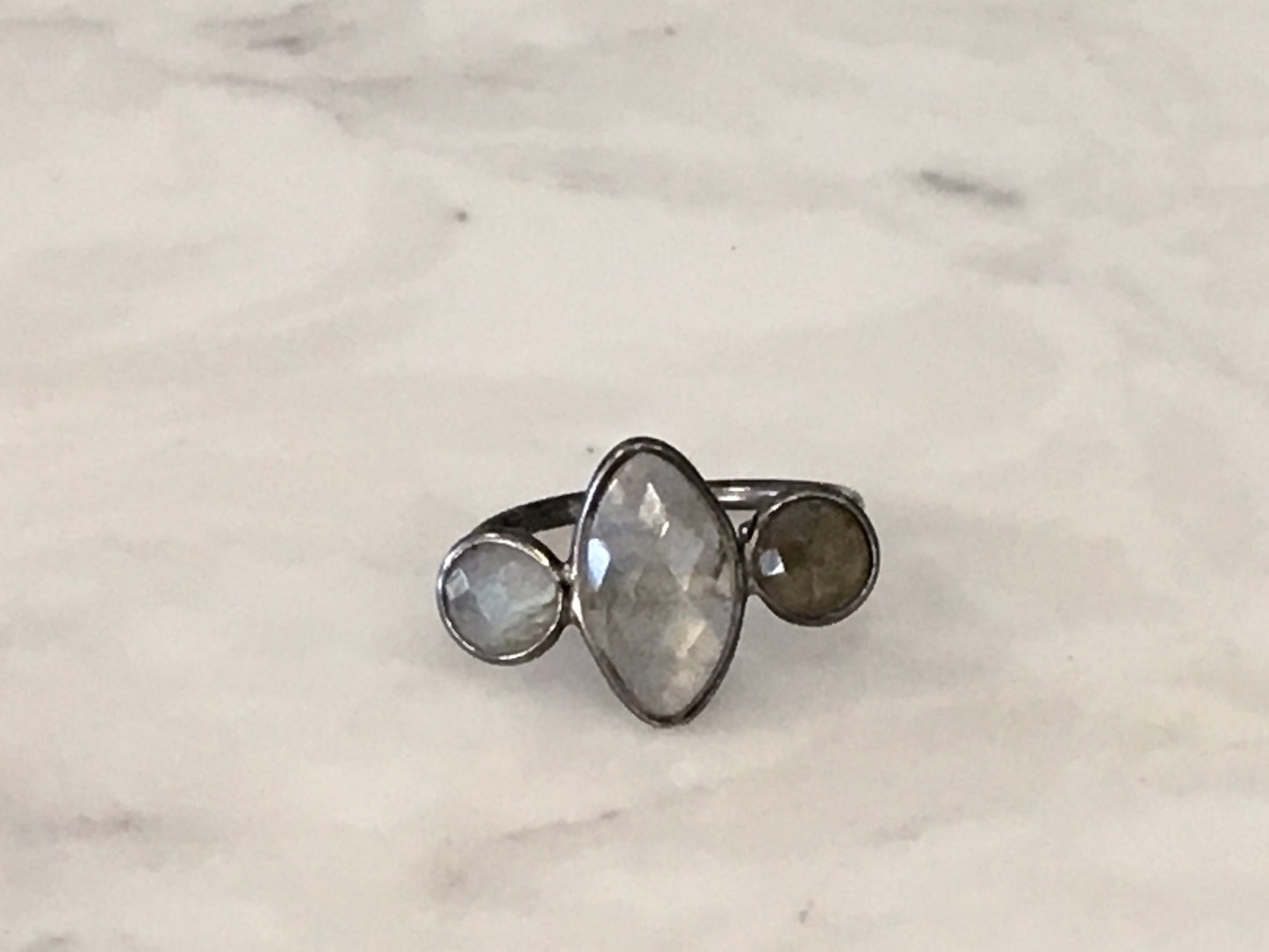 Semiprecious 3-Stone Adjustable Ring in Sterling Silver