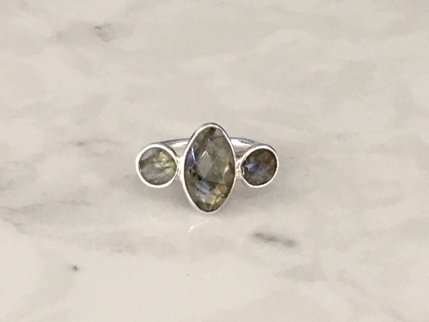 Semiprecious 3-Stone Adjustable Ring in Sterling Silver