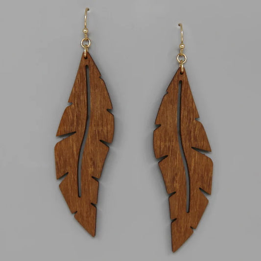 Carved Wood Leaf Earrings