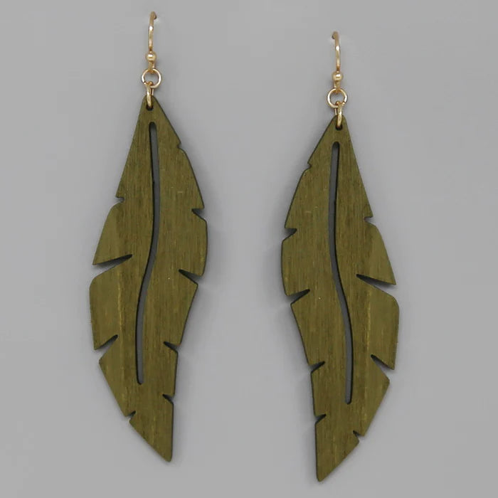 Carved Wood Leaf Earrings