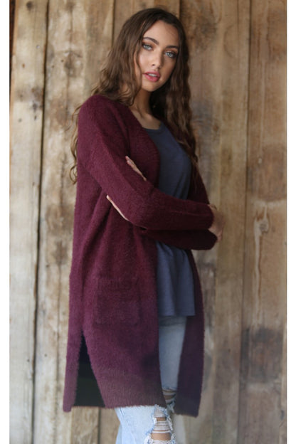 Angie Super Soft Open Cardi with Pockets - LARGE WINE